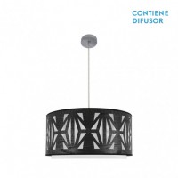 Distribuidor - Lâmpadas Diversas | Colgantes Moderno | COLGANTE KATERINA 3XE27 CROMO/MADERA NEGRA REGX60X60 CM Ref: 177996009